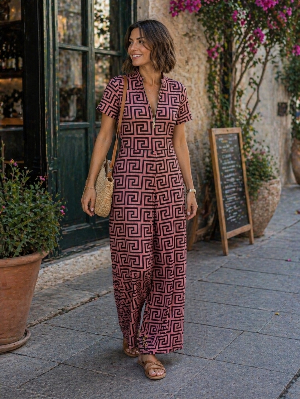 Geometric Pink (Dusty Pink) and Black Women's Jumpsuit